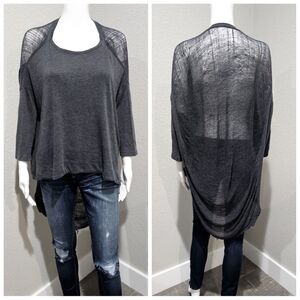 RAQUEL ALLEGRA Gray Netted Shredded Coccon Basic Top